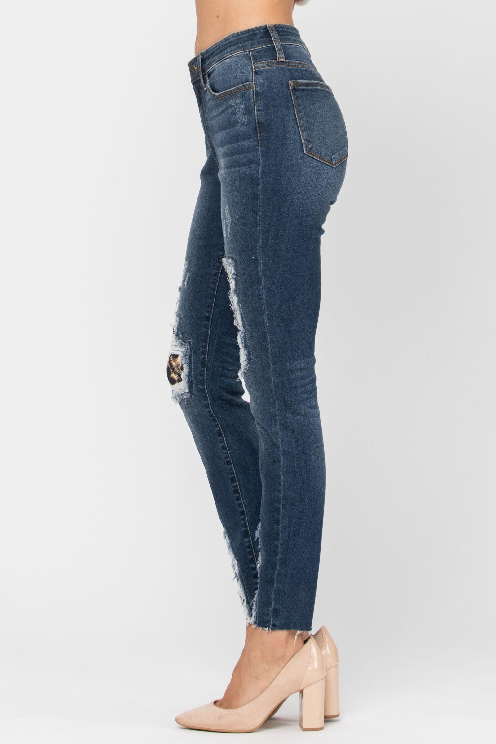 82166   Lizzy High Waist Leopard Patch Skinny Jeans by Judy Blue Product Image