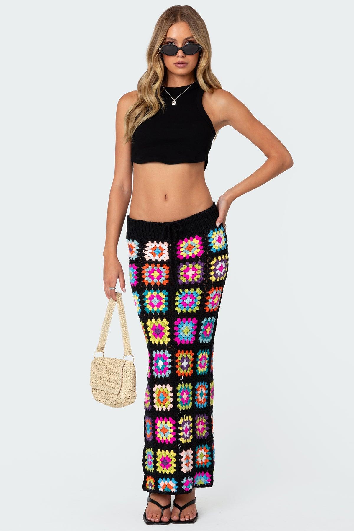 Patchwork Crochet Maxi Skirt Product Image