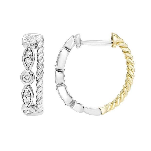 Boston Bay Diamonds Two Tone 14k Gold Over Silver 1/6 Carat T.W. Diamond Hoop Earrings, Womens, 14k Two Tone Product Image