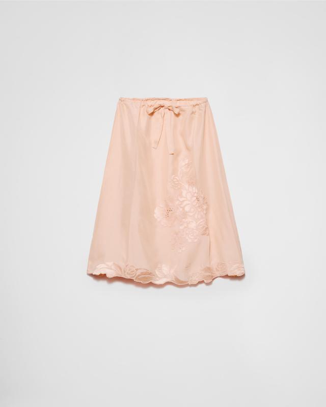 Embroidered habutai silk skirt Product Image