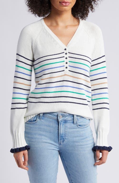 NIC  ZOE Maritime Stripe Print Knit V-Neck Long Sleeve Sweater Product Image