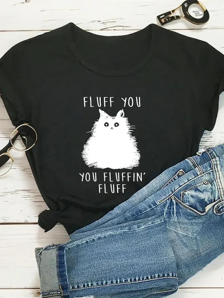 Olivia Mark –  Premium Quality Short Sleeve Round Neck Regular Fit T-Shirt Featuring a Stylish Graphic Print with Adorable Plush Cat Design – Perfect for Casual and Everyday Wear Product Image