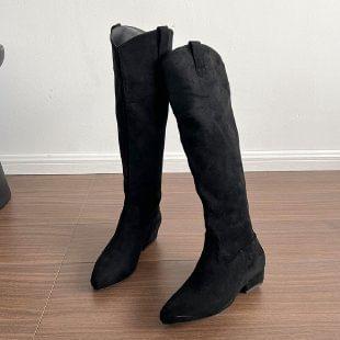 Almond Toe Chunky Heel Tall Boots Product Image