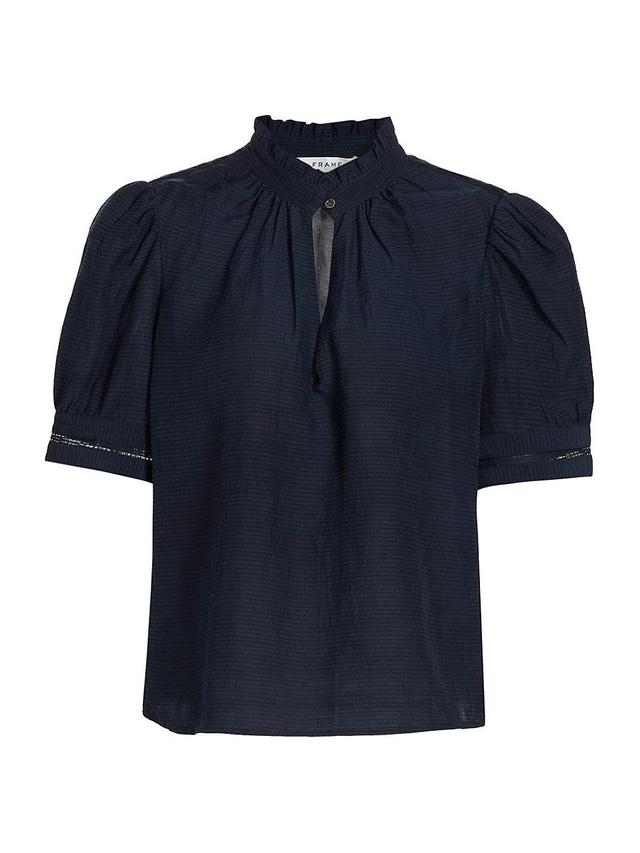 Womens Linen-Blend Ruffle-Trimmed Top Product Image