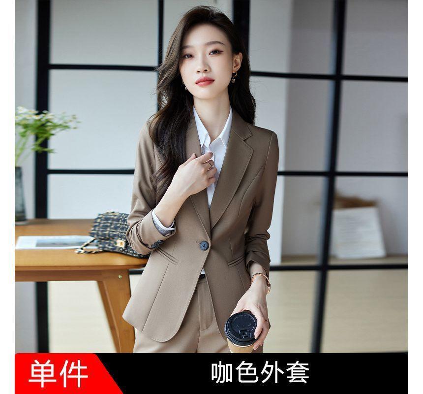 Plain Single-Button Blazer / Shirt / Straight Leg Dress Pants Product Image