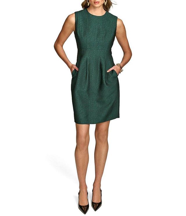 Donna Karan Metallic Pebble Jacquard Crew Neck Sleeveless Fit & Flare Dress Product Image