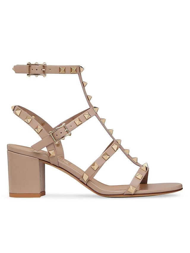 Womens Rockstud Calfskin Ankle Strap Sandals 60 MM Product Image