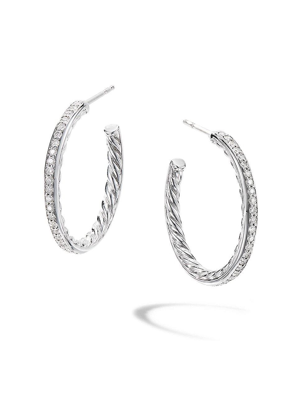 Womens Small Hoop Earrings with Pav Diamonds Product Image