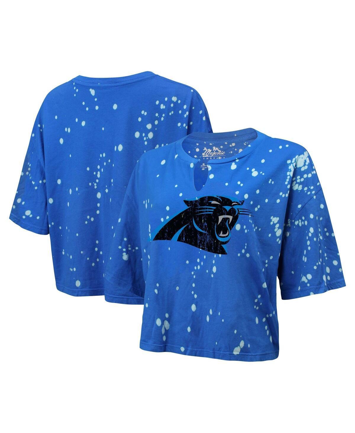 Womens Majestic Blue Distressed Carolina Panthers Bleach Splatter Notch Neck Crop T-shirt Product Image