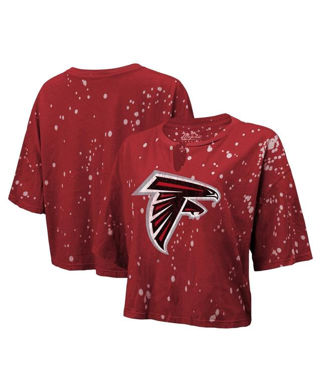 Womens Majestic Red Distressed Atlanta Falcons Bleach Splatter Notch Neck Crop T-shirt Product Image