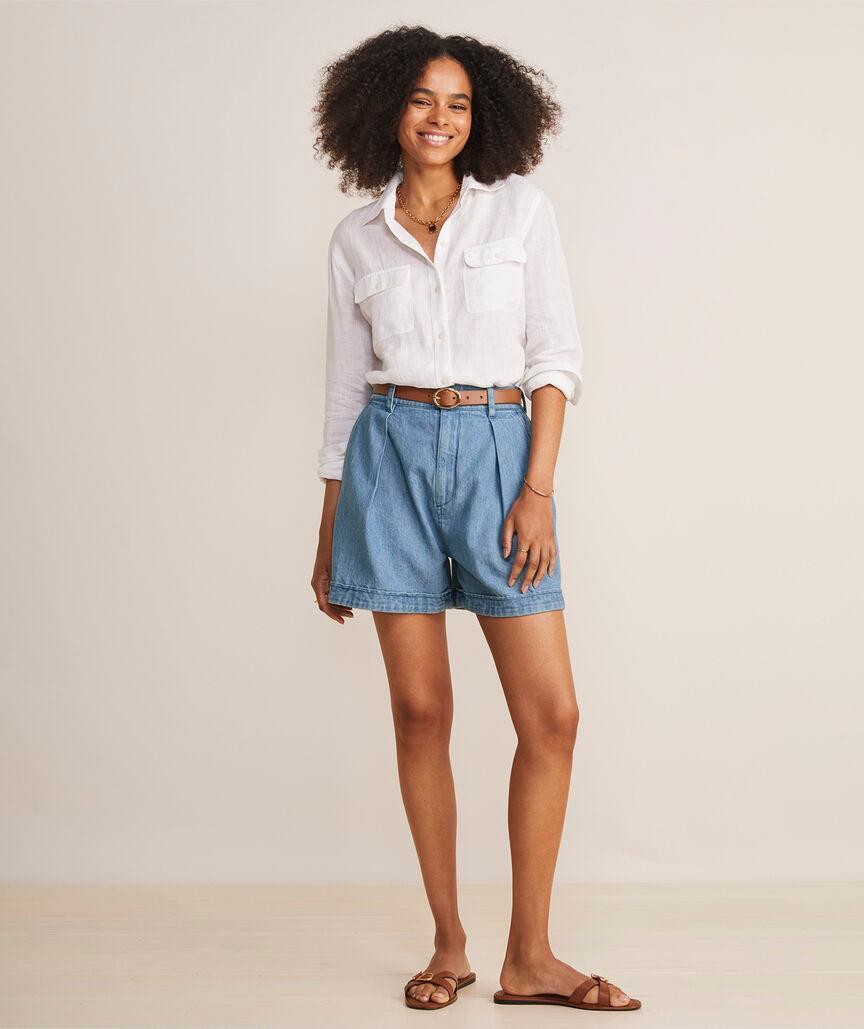 Chambray Pleated Shorts Product Image