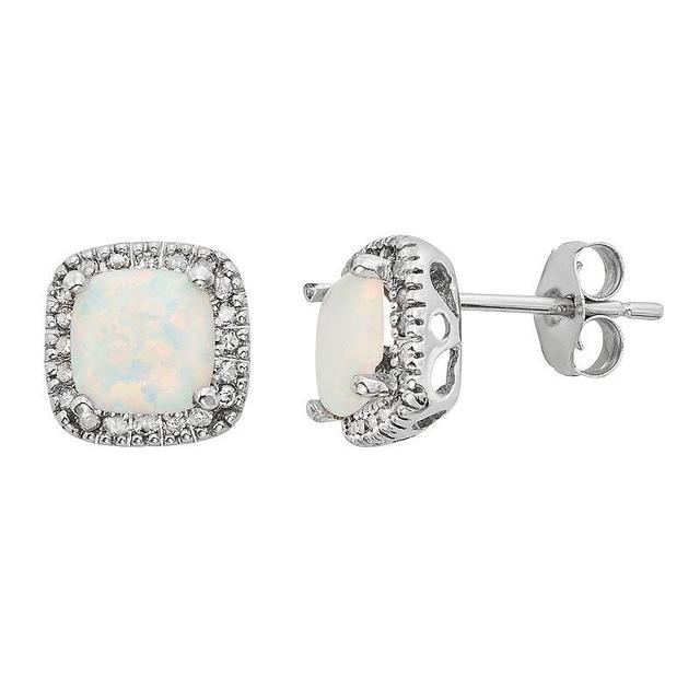 Lab-Created Opal & 1/6 Carat T.W. Diamond 10k White Gold Halo Button Stud Earrings, Womens Product Image