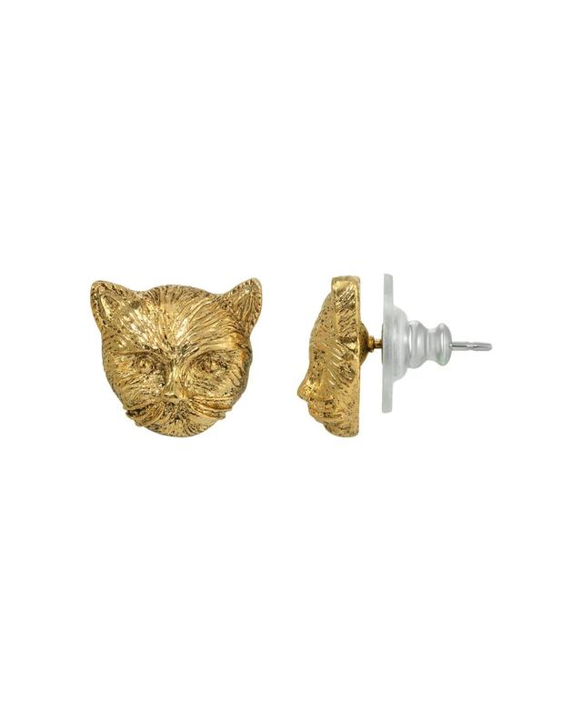 2028 Gold-Tone Cat Stud Earrings Product Image