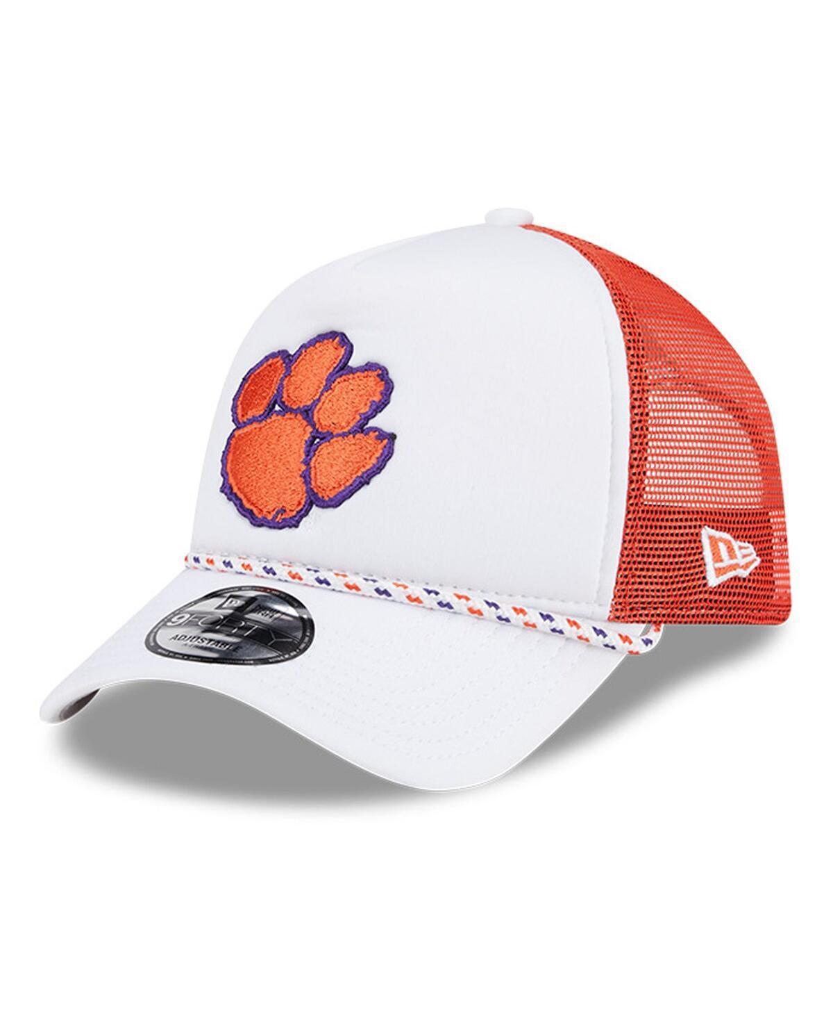 New Era Mens White Clemson Tigers Court Sport Foam A-Frame 9FORTY Adjustable Trucker Hat - White, Orange Product Image