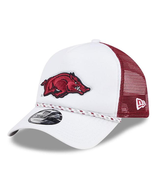 New Era Mens White Arkansas Razorbacks Court Sport Foam A-Frame 9FORTY Adjustable Trucker Hat - White, Cardinal Product Image