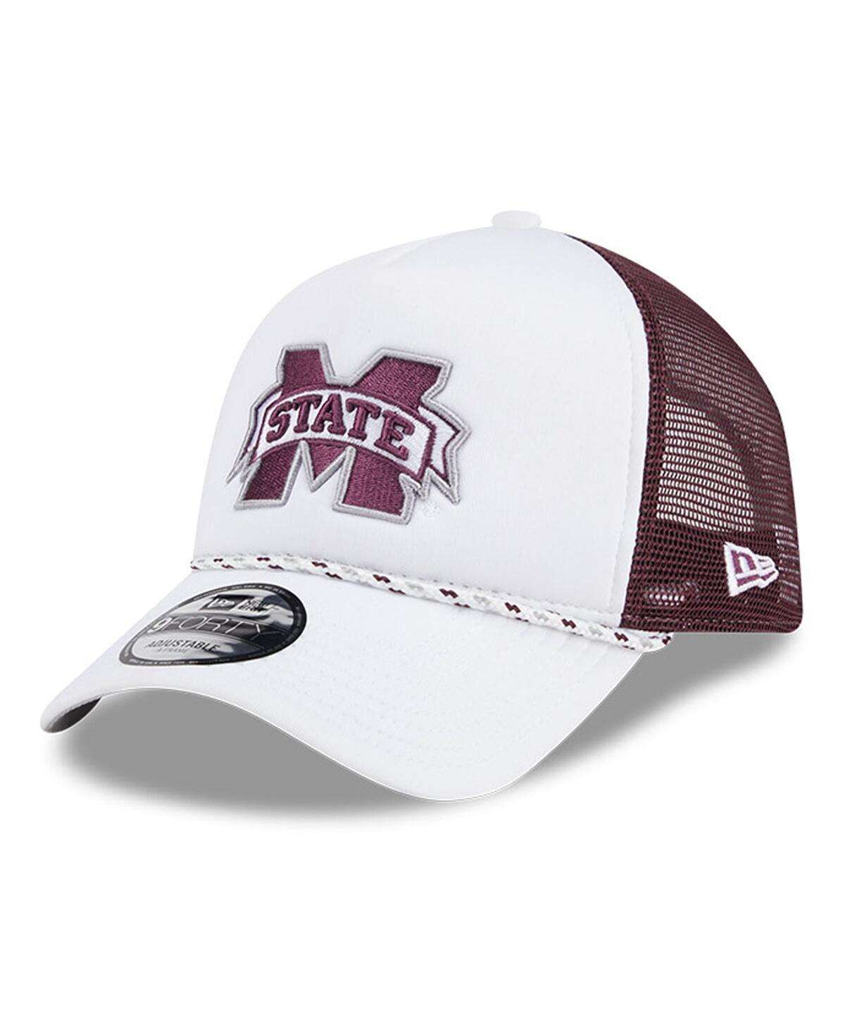 Mens New Era White/Maroon Mississippi State Bulldogs Court Sport Foam A-Frame 9FORTY Adjustable Trucker Hat Product Image