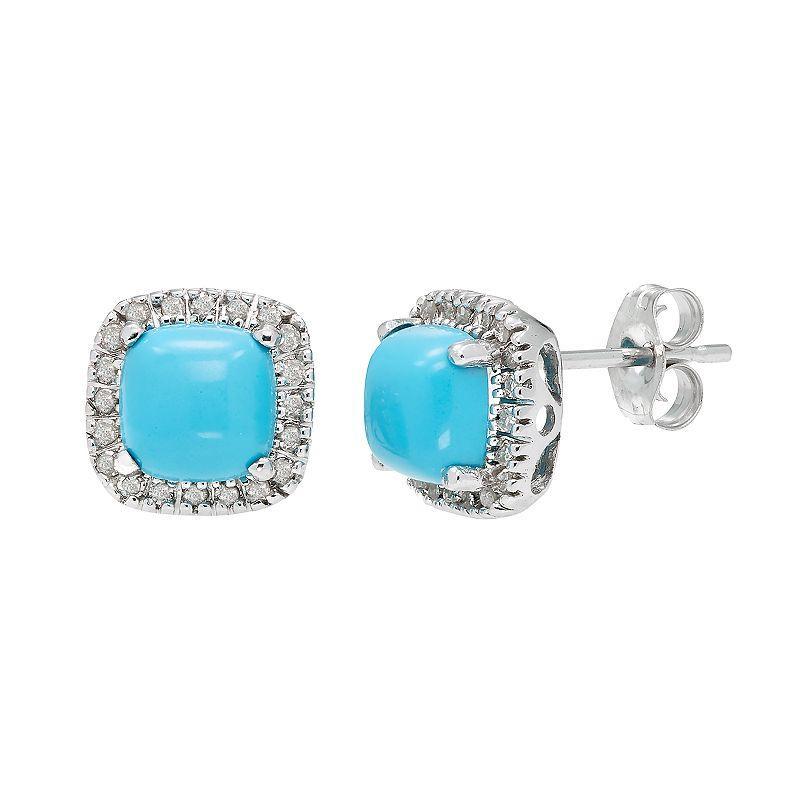 Simulated Turquoise and 1/6 Carat T.W. Diamond 10K Gold Halo Button Stud Earrings, Womens, White Product Image