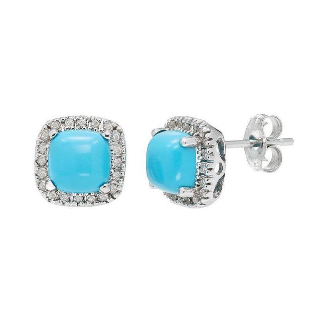 Simulated Turquoise and 1/6 Carat T.W. Diamond 10K Gold Halo Button Stud Earrings, Womens, White Product Image