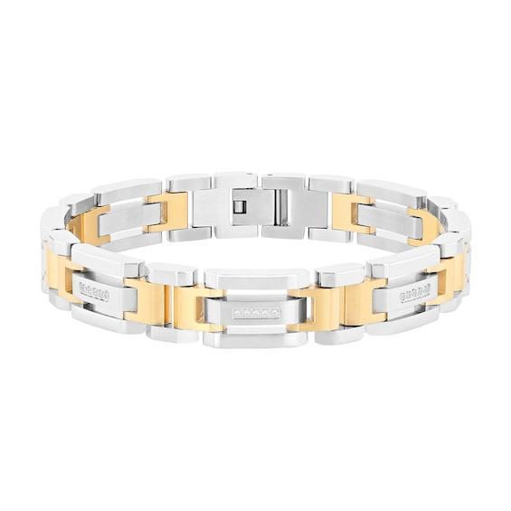 Men's 1/6 CT. T.w. Diamond Link Bracelet in Stainless Steel and Yellow Ion Plate - 8.5" Product Image