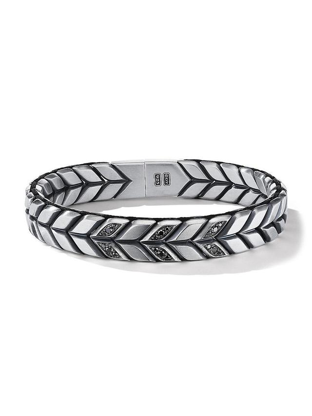 Mens Chevron Woven Bracelet with Pav Black Diamonds Product Image