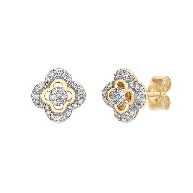 Gemminded 10k Gold 1/8 Carat T.W. Diamond Flower Stud Earrings, Womens Product Image