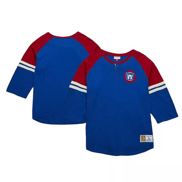 Mens Mitchell & Ness Royal Chicago Cubs Cooperstown Collection Legendary Raglan Slub Henley Three-Quarter Sleeve T-Shirt Product Image