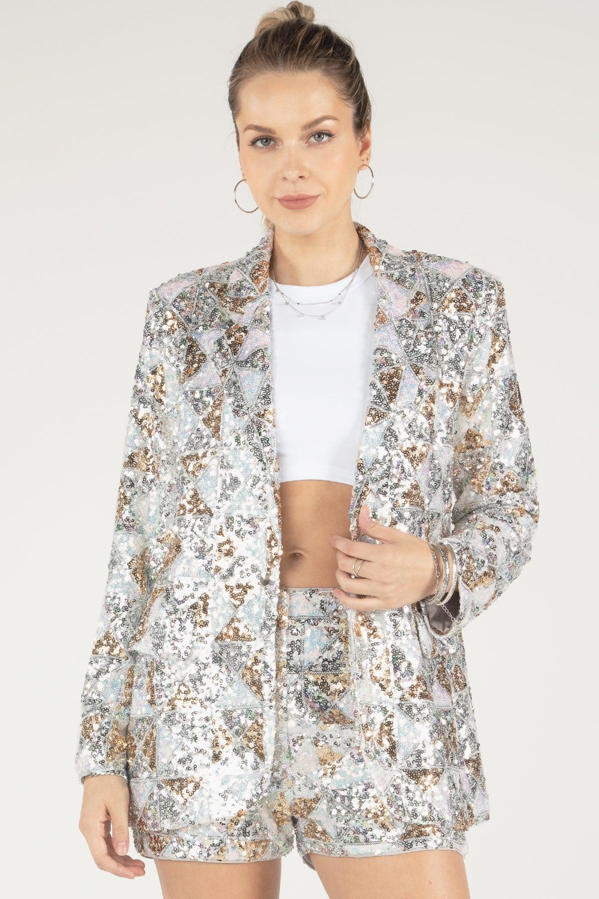 Geometric Multi-Sequin Blazer Product Image