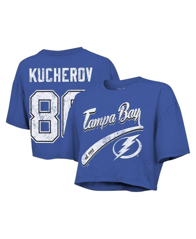 Majestic Threads Womens Nikita Kucherov Royal Tampa Bay Lightning Behind the Net Boxy Name Number Cropped T-Shirt Product Image