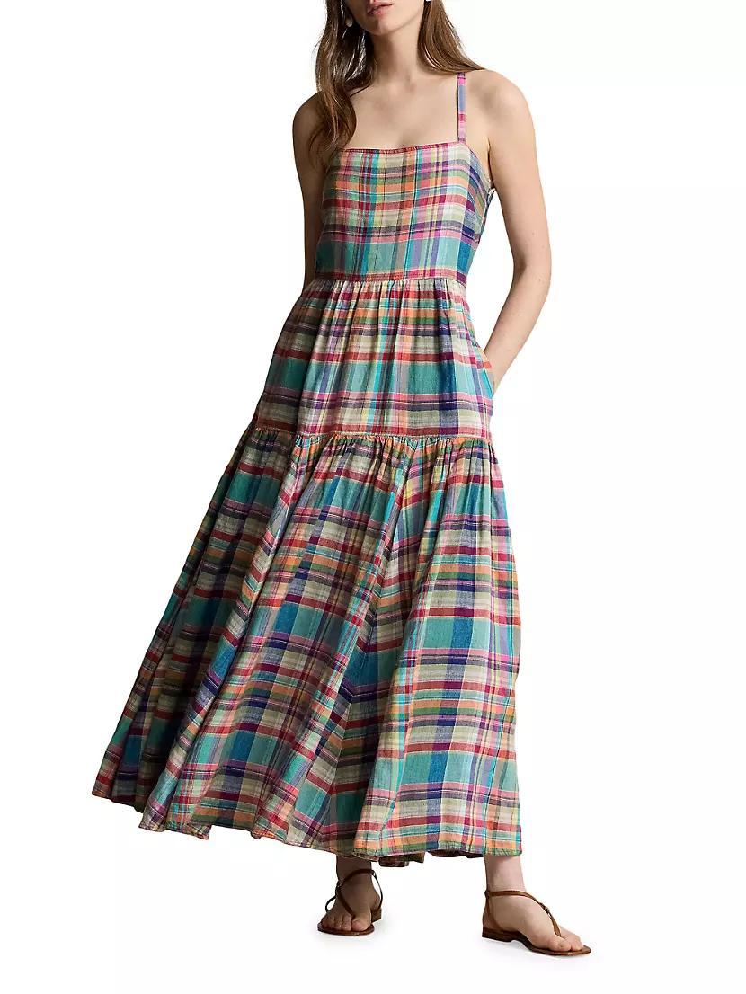 Plaid Linen Midi-Dress Product Image