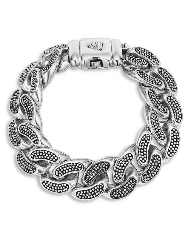 Lagos Mens Sterling Silver Anthem Caviar Bead Wide Curb Link Bracelet Product Image