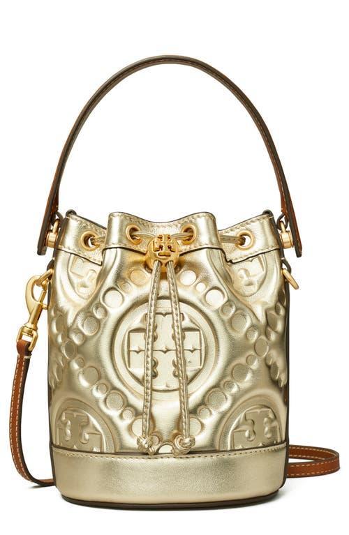 Tory Burch T-Monogram Embossed Puffy Metallic Leather Bucket Bag Product Image