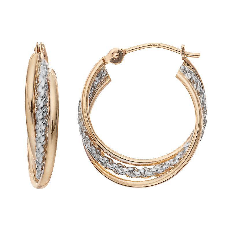 Forever 14K Two Tone Triple Hoop Earrings, Womens, 14k 2 Tone Product Image