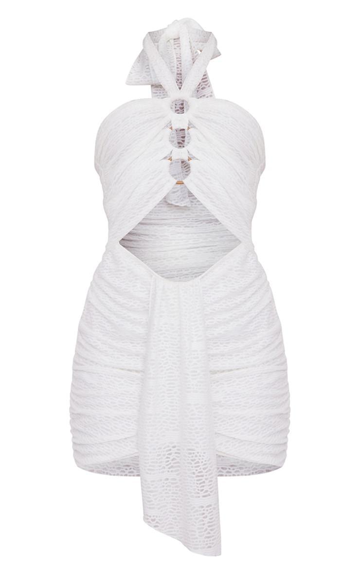 White Multi Ring Cut Out Detail Halterneck Bodycon Dress Product Image