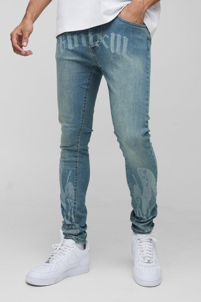 Super Skinny Renaissance Laser Print Jeans | boohooMAN USA Product Image