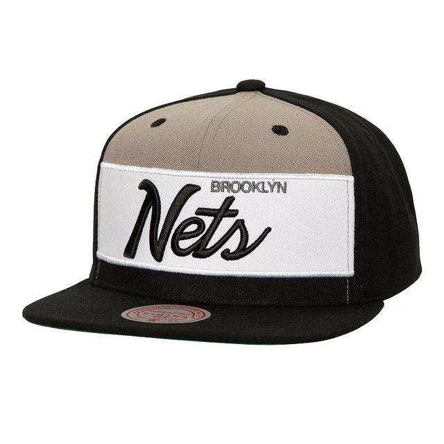 Mens Mitchell & Ness /Black Brooklyn Nets Retro Sport Color Block Script Snapback Hat Product Image