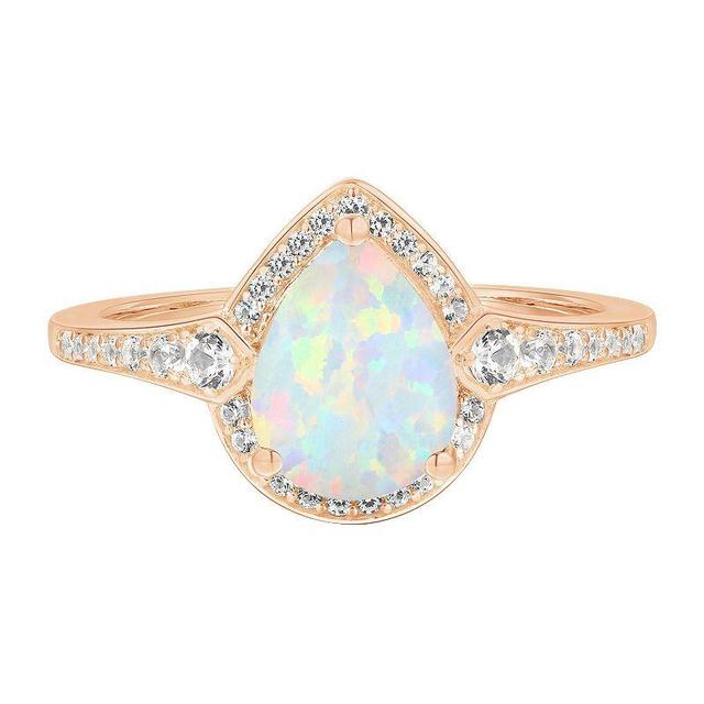 14k Rose Gold Over Silver Lab-Created Opal & Lab-Created White Sapphire Ring, Womens Pink Product Image