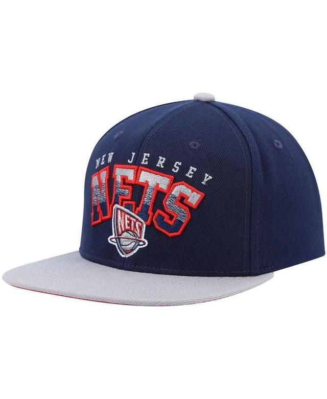 Mens Mitchell & Ness Navy/Gray New Jersey Nets Hardwood Classics Gradient Wordmark Snapback Hat, Blue Product Image