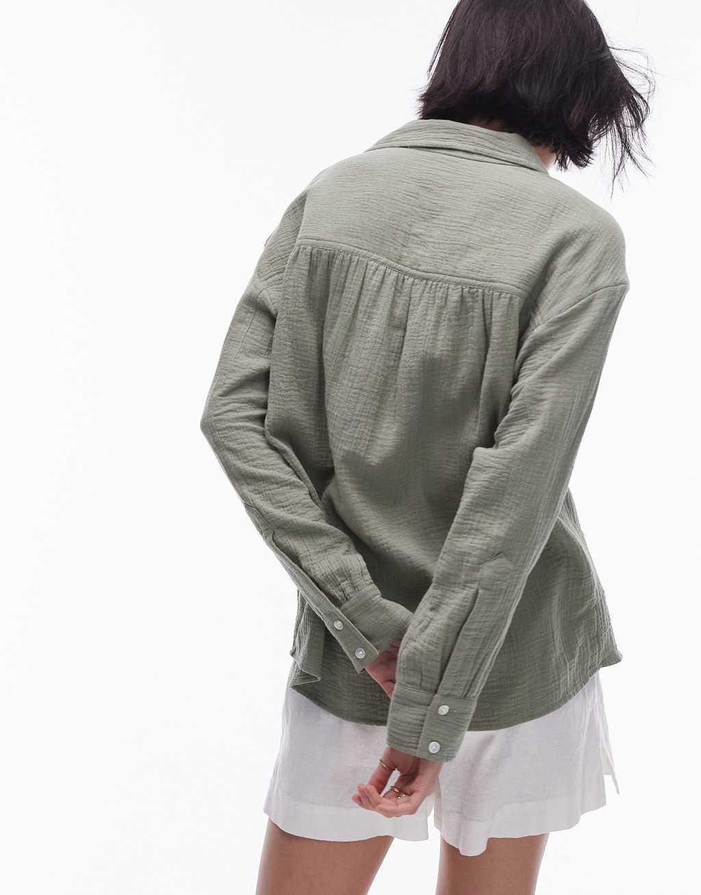 Topshop cotton casual shirt in khaki  Product Image