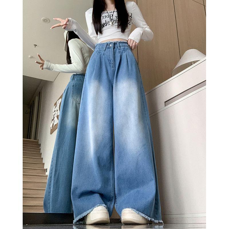 High Waist Washed Wide Leg Jeans Product Image