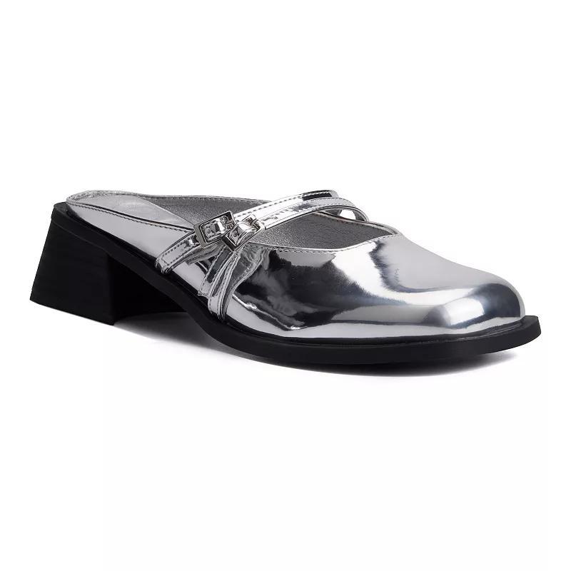 Olivia Miller Aquarius Womens Block Heeled Glossy Mule Sandals Product Image