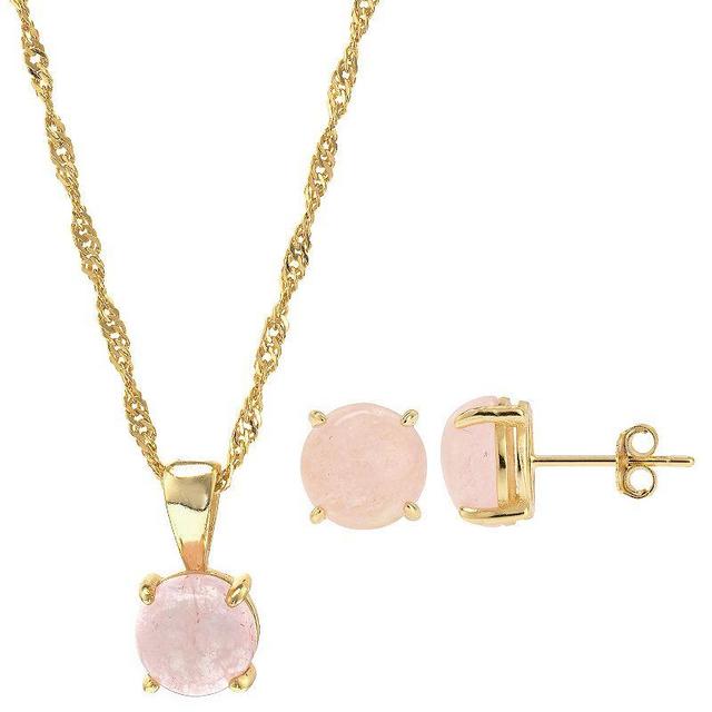 Gemistry 14k Gold Over Silver Rose Quartz Stud Earrings & Necklace Set, Womens Pink Product Image