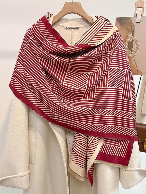 Fringed Keep Warm Striped Scarf Product Image