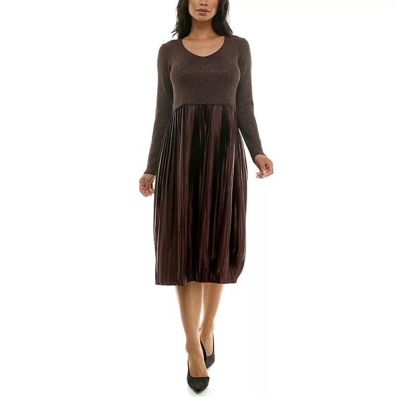 Womens Nina Leonard Lurex Knit Dress Dark Green Lurex Product Image