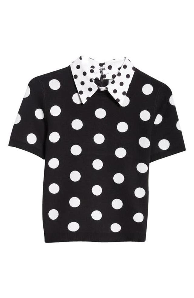 Aster Polka-dot Short-sleeve Collared Pullover In Black Soft White Product Image