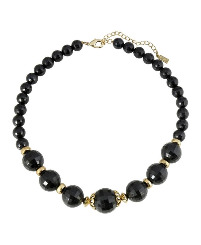 1928 Gold Tone Black Beaded Collar Necklace, Womens Product Image