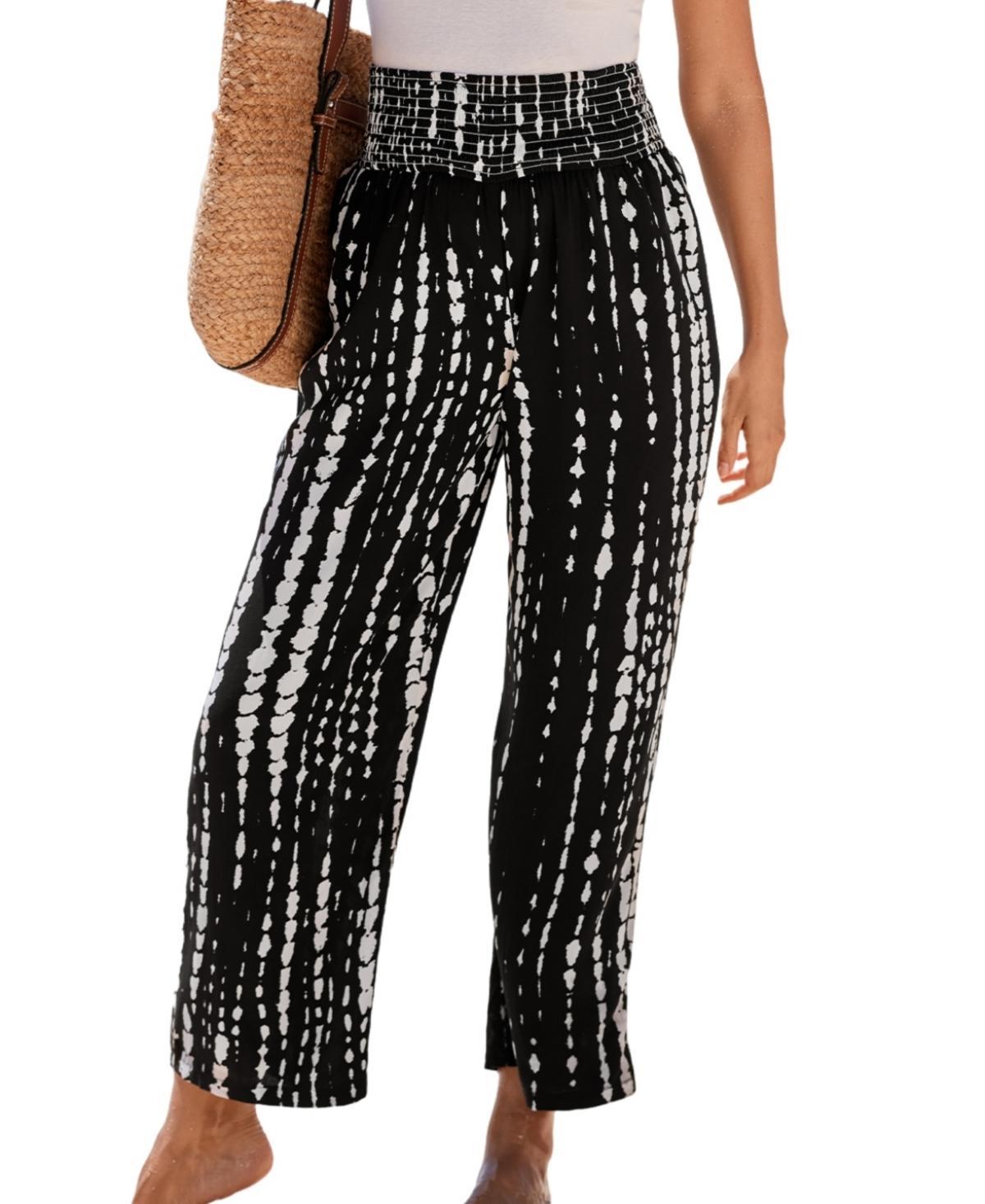 Cupshe Womens Black-and-White Abstract Smocked Waist Pants Product Image