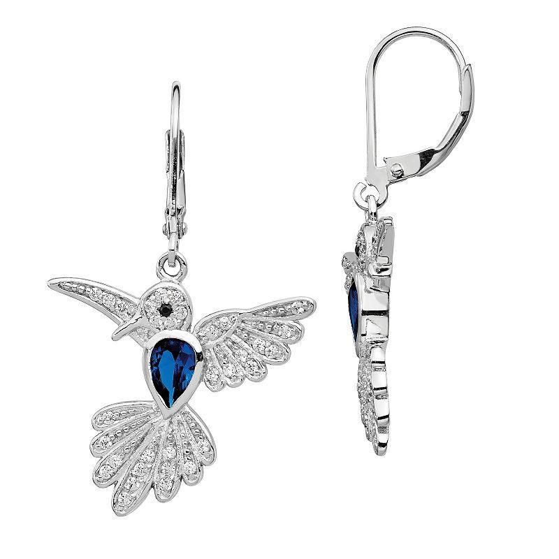 Sophie Miller Cheryl M Sterling Silver Lab-Created Blue Spinel & Cubic Zirconia Hummingbird Earrings, Womens Product Image