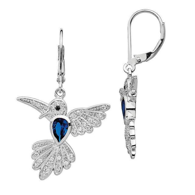 Sophie Miller Cheryl M Sterling Silver Lab-Created Blue Spinel & Cubic Zirconia Hummingbird Earrings, Womens Product Image