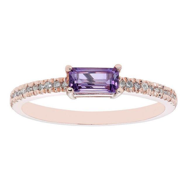 The Regal Collection 14k Gold 1/10 Carat T.W. Diamond & Amethyst Ring, Womens 14k Rose Gold Product Image