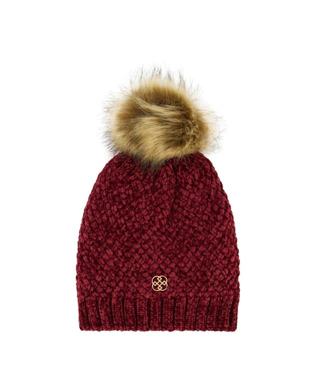 Daisy Fuentes Womens Cozy Cross Hatch Chenille Beanie with Faux Fur Pom and Plush Lining Product Image